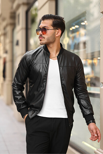 BASEL.CO Γυαλιστερό δερμάτινο κολεγιακό μπουφάν