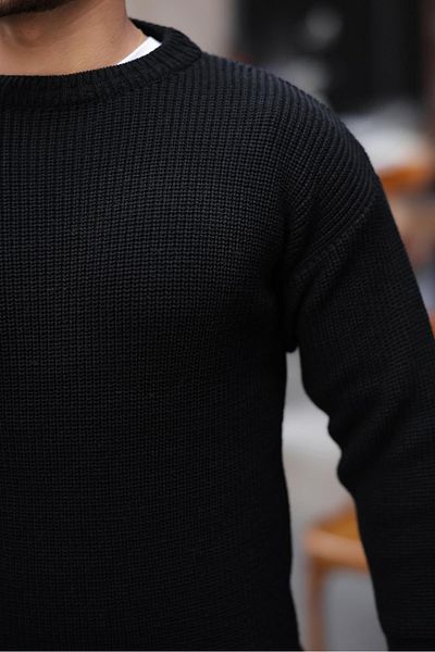 Valiberta Oversize Thessaloniki Braided Crew Neck Men's Knitwear Sweater - Black