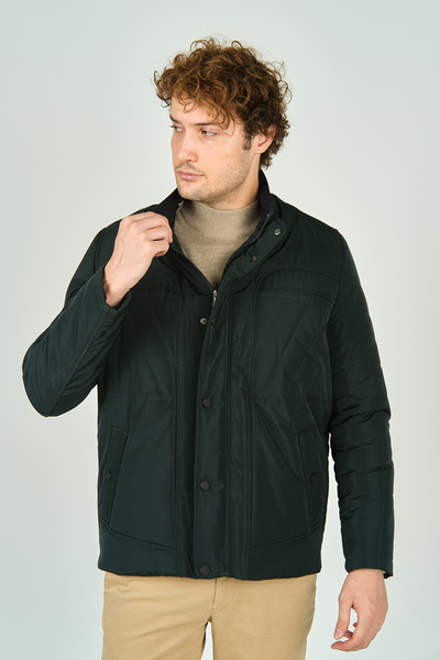 LUCAS Men's Zipper and Snap Closure Judge Collar Coat 4785 Green