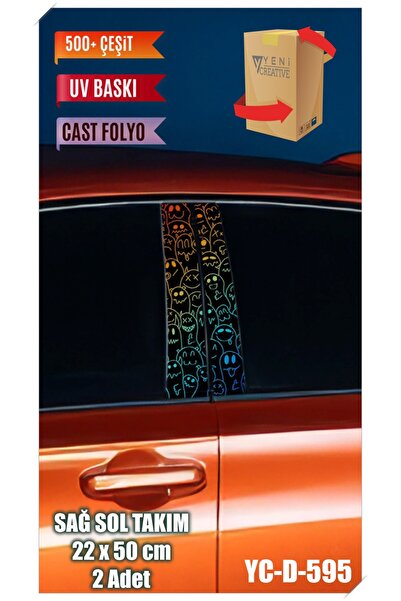 YENİ CREATİVE Araç Kapı Direk Kaplama Folyosu Desenli (SAĞ SOL TAKIM) (2 ADET) - 22x50 Cm