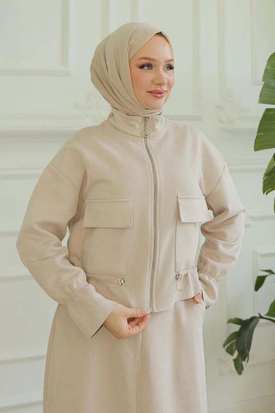 Armine ARMINE TREND Костюм от две части с цип, еластични ръкави и пола, бежов, 24KT607