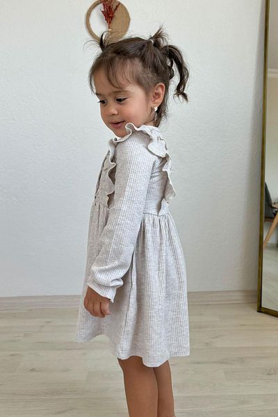 Breeze Girl's Long Sleeve Dress with Frilly Button Detail, Age 1.5-5, Beige Melange