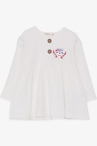 Breeze Girl's Long Sleeve Dress with Fox Embroidery, 1.5-5 Years, Ecru