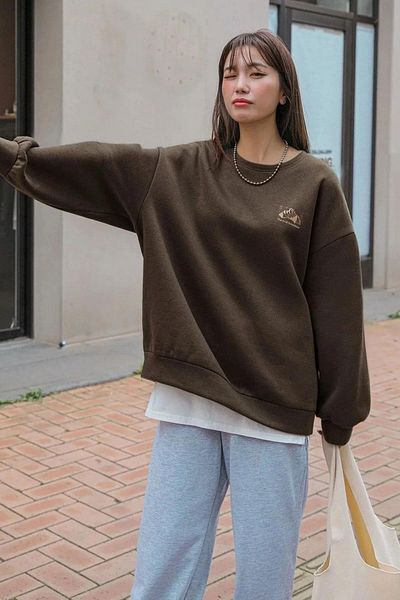 Millionaire Γυναικείο φούτερ σε καφέ Arid Mountain Printed 0 Crew Neck Oversize Loose Loose Cut Fleece φούτερ