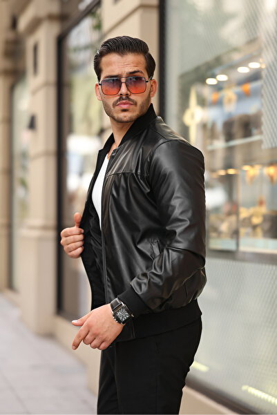 BASEL.CO Γυαλιστερό δερμάτινο κολεγιακό μπουφάν