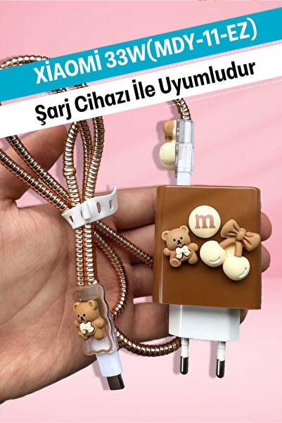WANNA PROTECT Xiaomi 33w Uyumlu Ayıcık Şarj Başlığı Adaptörü Koruma Redmi Kab...