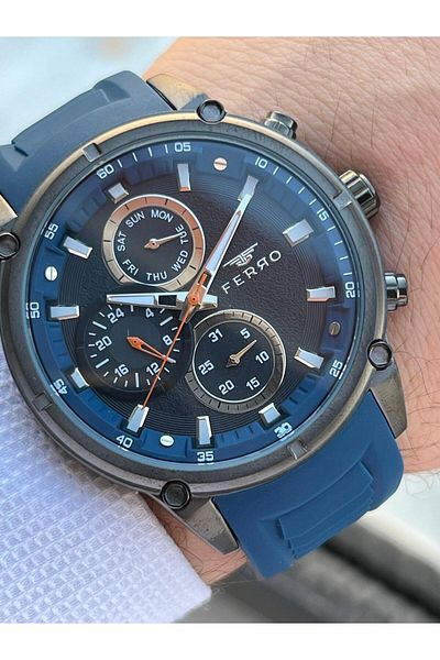 FERRO 30 Mt Water Resistant Men's Wristwatch - Silicone Cord, Internal Functions Active Efm.11363-Zd4
