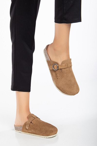 Deriza Sabo Γνήσιο Suede Leather - Παντόφλες Mink Sole Cork