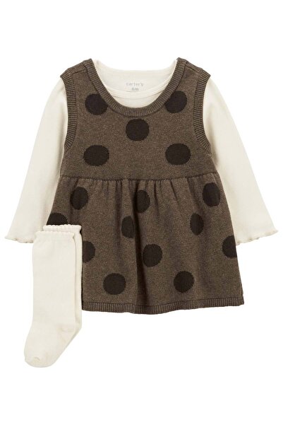 Carter's Brown Baby Girl Salopet Set - 3-Piece