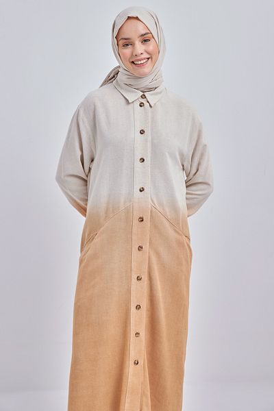 ALLDAY Camel Gradient Linen Shirt Tunic