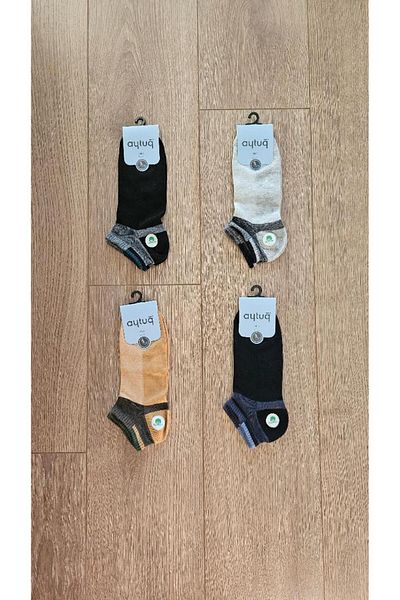 Aytuğ AYTUĞ 4 Pairs Summer Season Ανδρικά χτενισμένα βαμβακερά μποτάκια Κάλτσες (Μαύρο-Ναυτικό-Γκρι-Κίτρινο) - 11263-4