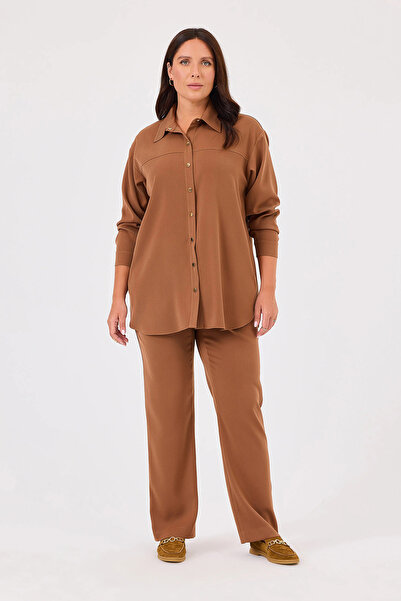 Gala-Xi Galaxi Plus Size Camel Shirt - Snap Button and Pocket 4029