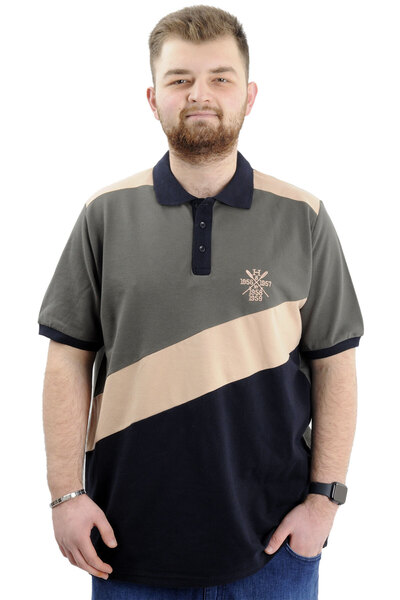 ModeXL Mode XL Large Size Men's Polo Collar T-Shirt Color Block U24322 Khaki