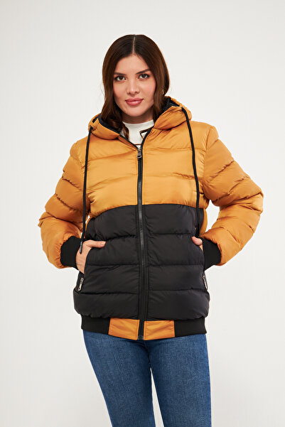 Avones Women's Jesika Fabric Garnished Zippered Hooded Puffer Jacket