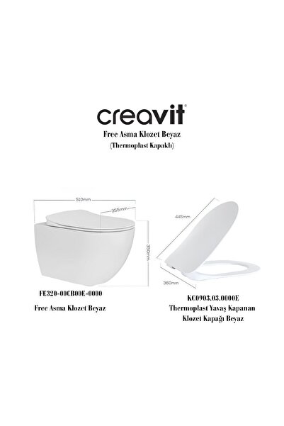 Creavit Fe320 Free Asma Kanallı Klozet, Yavaş Kapak