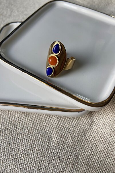 My Joyas Design حلقة أرجوانية وبرتقالية على لوحة بيضاوية من الفولاذ