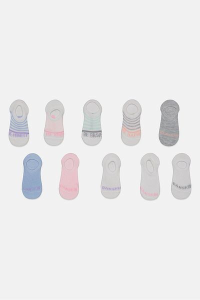 Danskin Kids Girl 10 Pair Brand Logo Socks, White Combo