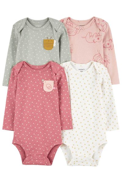 Carter's Baby Girl Long Sleeve Bodysuit Set 4 Pack