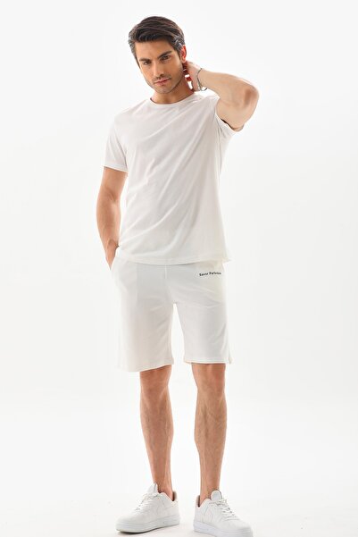 penyebizden Erkek Regular Fit %100 Pamuk Şort-Beyaz