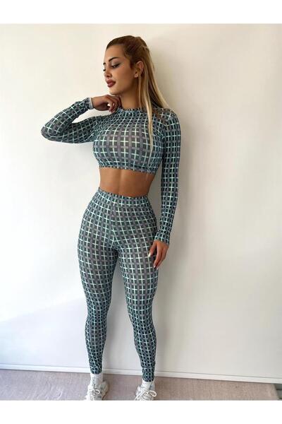 pink and pink Mint Green Plaid Patterned Trousers Double Suit