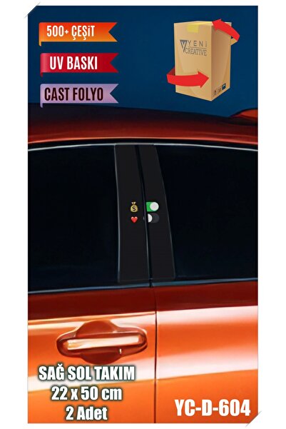 YENİ CREATİVE Araç Kapı Direk Kaplama Folyosu Love Desenli (SAĞ SOL TAKIM) (2 ADET) - 22x50 Cm