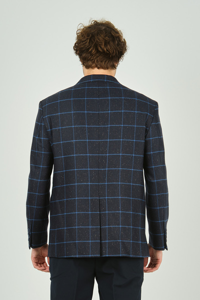 GİO Gio Чоловічий класичний крій у клітинку Regular Fit Вовняний піджак 3435 Темно-синій