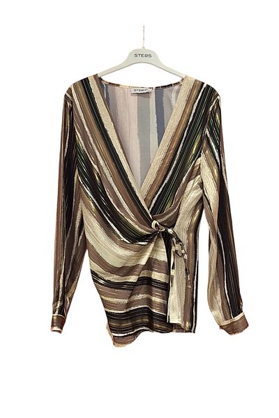 STEPS Double-Breasted Patterned Gilded Satin Blouse