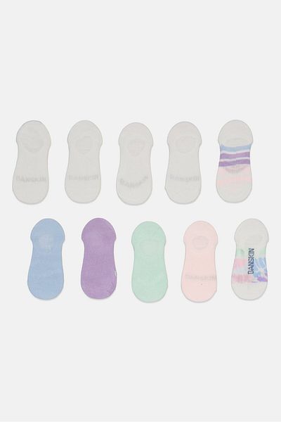 Danskin Kid Girls 10 Pairs Printed Socks, White Combo