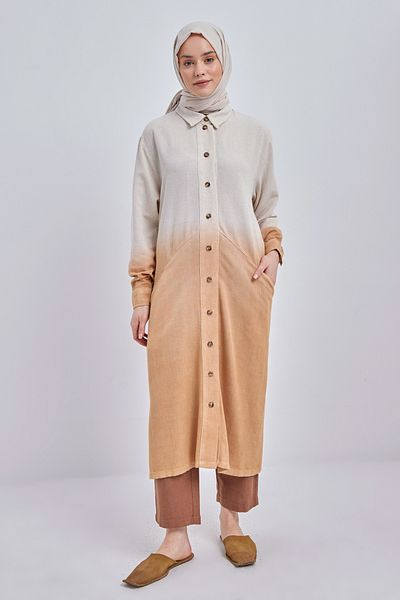 ALLDAY Camel Gradient Linen Shirt Tunic