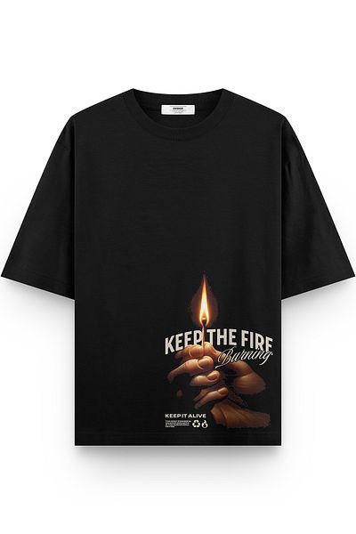 Overoz Μαύρο μπλουζάκι Unisex με στάμπα Oversize - Keep The Burning 1219