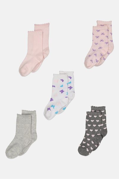 Sam & Olivia Kids Girl 5 Pairs Textured Crew Socks, Pink