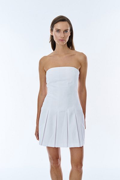 Quzu Rochie mini plisată fără bretele albă