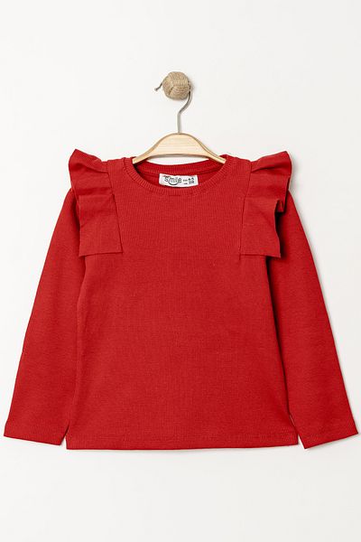 Smile Kids Baby Girl Red Shoulder Ruffle 1-5 Years Sweatshirt - 3543-4