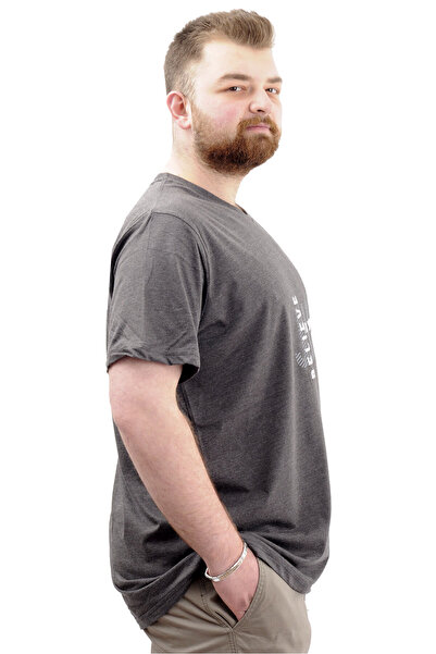 ModeXL Ανδρικό μπλουζάκι με στάμπα με λαιμόκοψη σε μεγάλο μέγεθος - Anthracite U24054