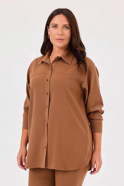 Gala-Xi Galaxi Plus Size Camel Shirt - Snap Button and Pocket 4029