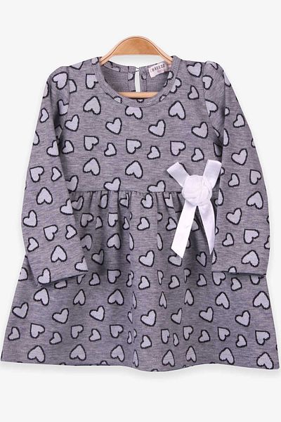 Breeze Girl's Long Sleeve Dress with Bow, Age 1.5-5, Dark Gray Melange