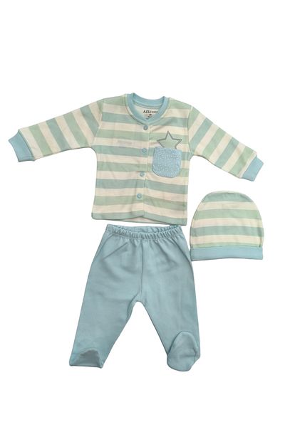 Aziz Bebe Balloon Patterned 3-Piece Baby Set with Bottom, Top, Hat and Feet, Size 0-3-6 Months