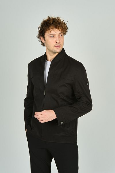 LUCAS Men's Stand Collar Zipper Closure Cotton Jacket 2673 Black