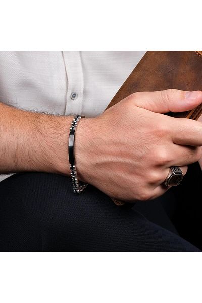 TESBİHCİBABA Reflects Style-Black Silver Stainless Steel Bracelet