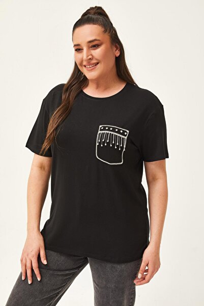 Ebsumu Γυναικεία πέτρα με στάμπα με λεπτομέρεια μαύρη μπλούζα