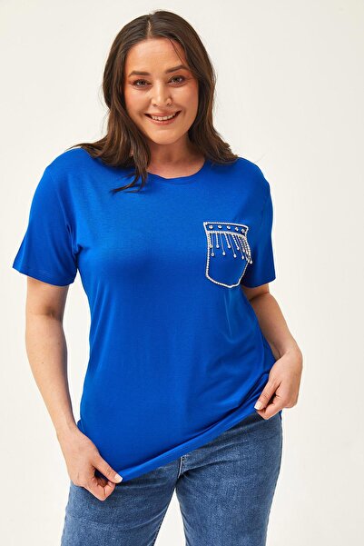 Ebsumu Γυναικεία μπλούζα με εμπριμέ πέτρα με λεπτομέρεια μπλε μπλούζα