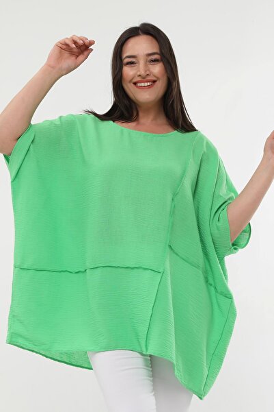 Ebsumu Plus Size Linen Green Blouse - Extra Comfortable Fit