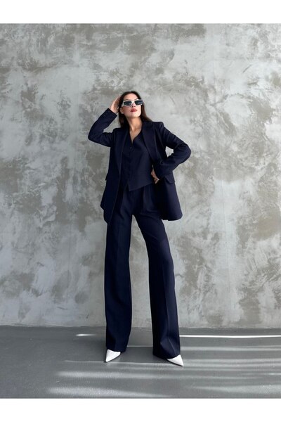 MYGİYİMİSTANBUL kabát mellény palazzo nadrág 3db öltöny