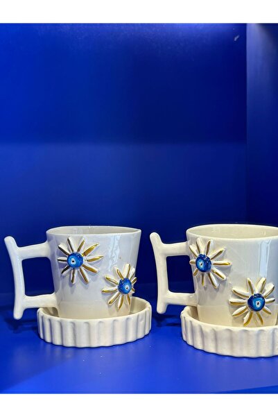 MeGgDecor Altın Yaldız Papatya Nazar Fincan Mug