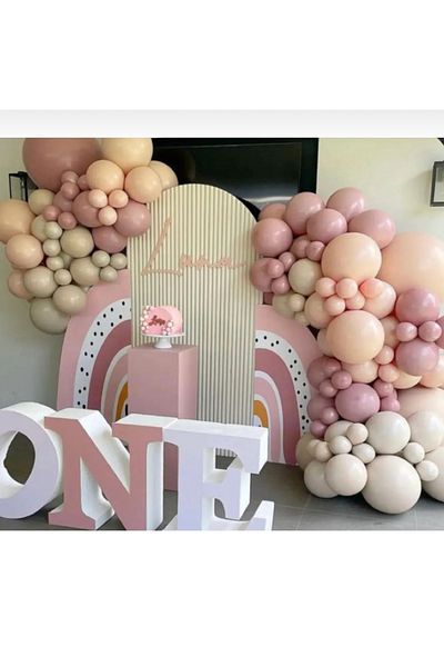 Çemrek Süs Parti Birthday Set Dusty Pink Salmon Sea Sand Mini Balloon Chain Set 100 Pieces Balloons and Balloon Chain