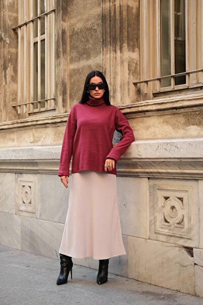 FOR YOU MODA Bluză roșie Claret cu gât cu mâneci