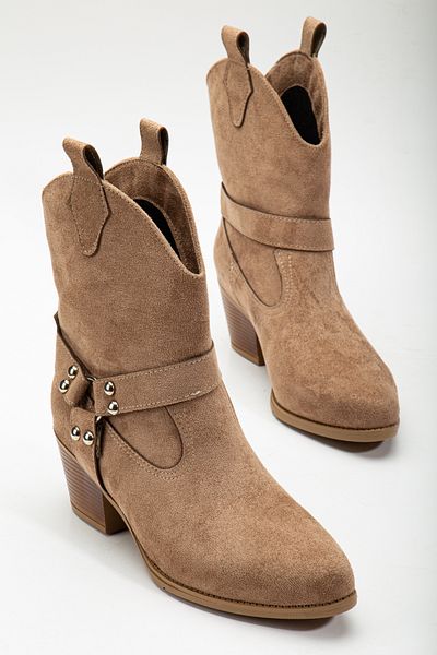 Tonny Black Γυναικείες μπότες Western Cowboy με μυτερή σόλα Mink Suede Thermo