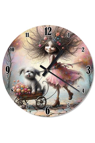 karizmart Fairy Girl and Her Dog Design Wall Clock