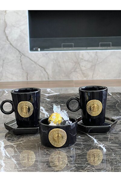 MeGgDecor طقم مكون من 5 قطع من الكوب الأسود الذهبي ووعاء البهجة التركية