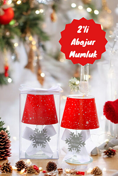 Tiem Concept Yılbaşına Özel Hediyelik Kar Tanesi Konseptli Hediyelik Kırmızı 2'li Abajur Mumluk Seti